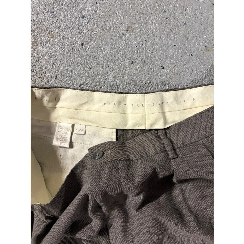 Perry Ellis Portfolio Mens 40x30 Pleated Cuffed Dress Pants Taupe Brown Trousers